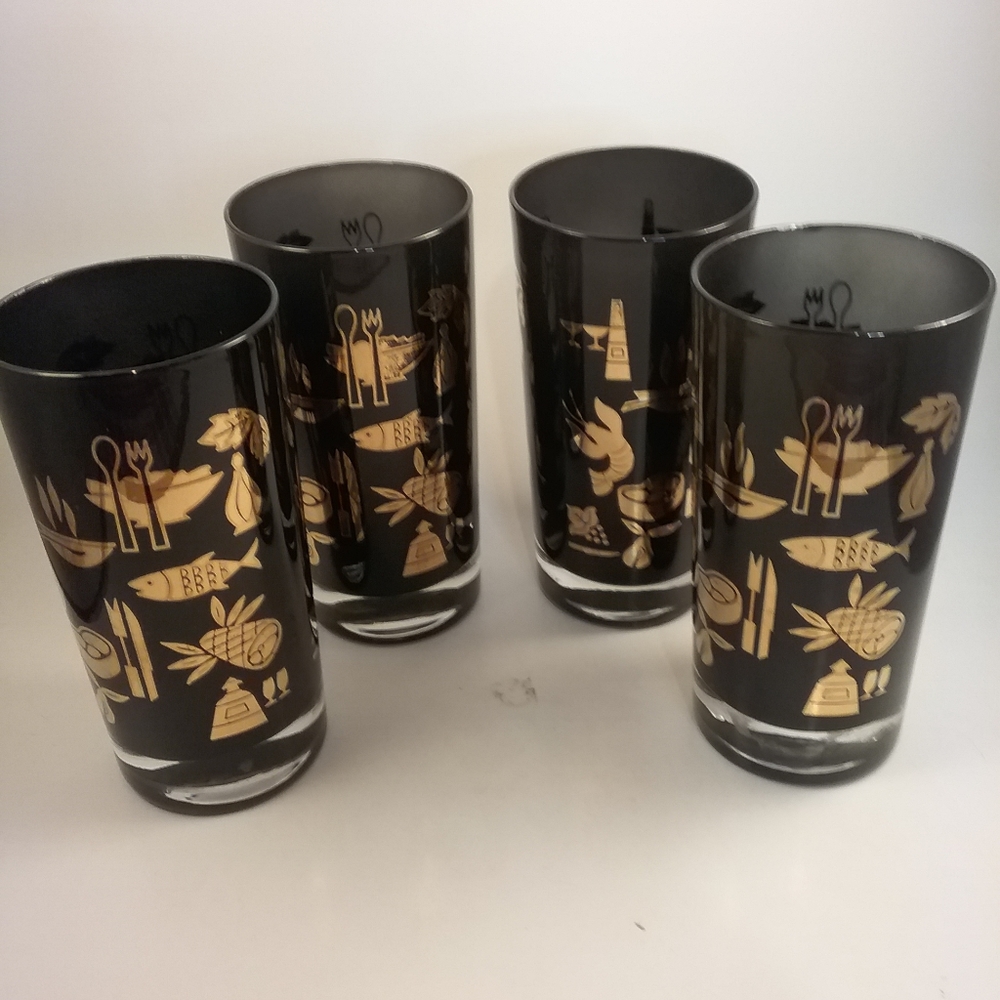 Mid Century  Black Gold Drinking  Glasses